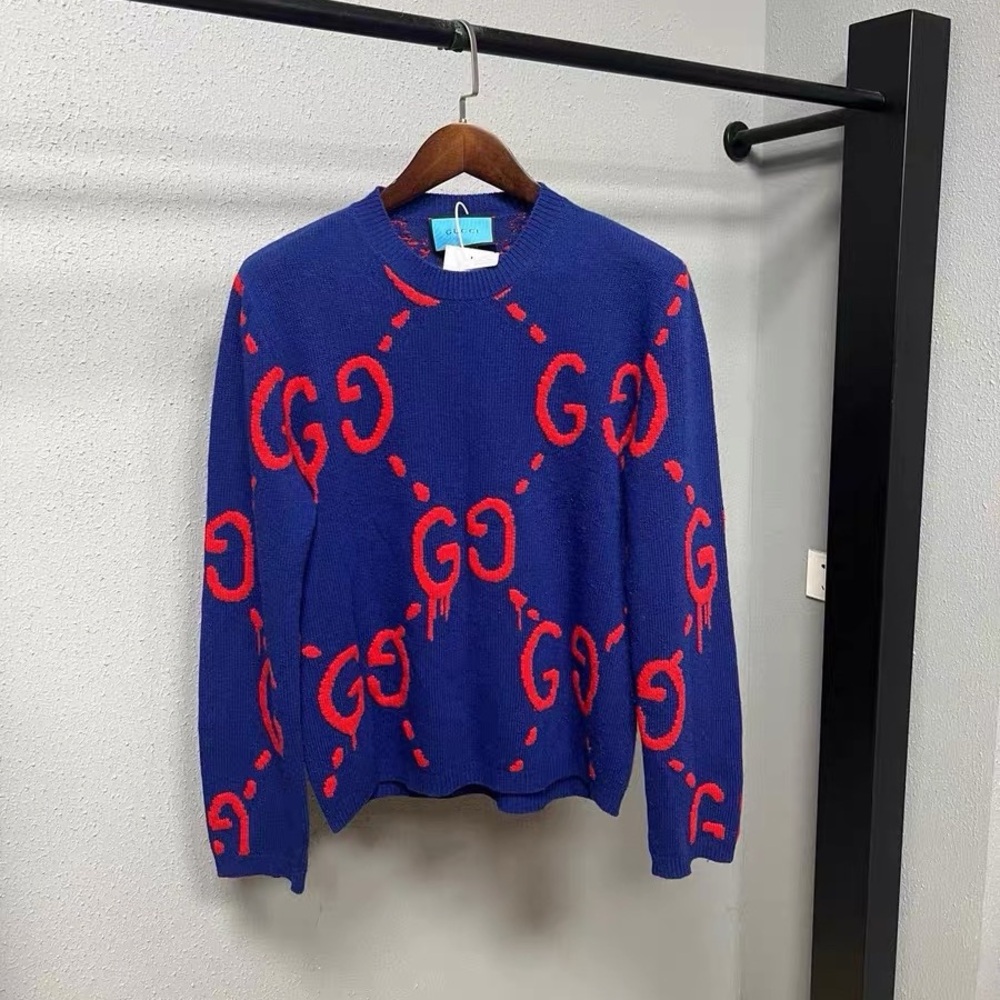 Authentic Gucci Navy Sweater with Red Accents